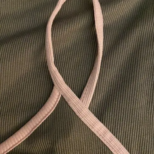 Wallflower Ribbed Romper XL Olive Pink Trim Stretch Casual Lounge Jumpsuit NWT Green