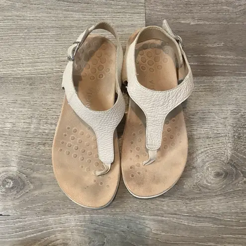 Vionic Terra Sandals Womens 8.5 Leather Thong Slingback Cream Buckle Support