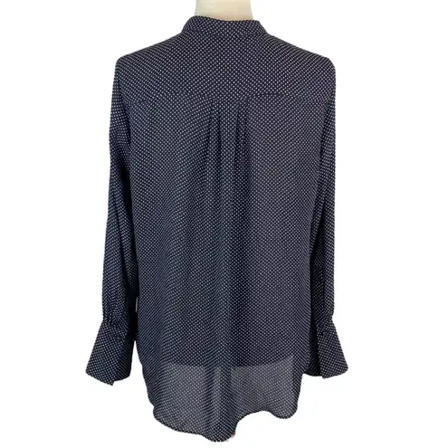 Premise Studio Black Ruffled Tie Front Blouse with Mandarin Collar Large