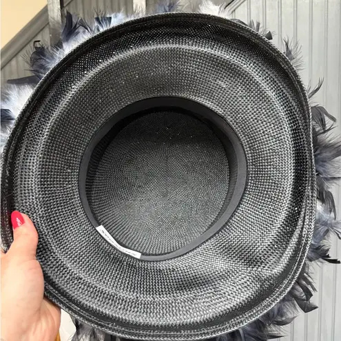 Vintage Feather Trim Statement Hat, Dramatic Black and White Church Derby EUC