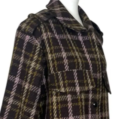 ee:some Eesome Jacket Collared Button Closure Brown Pink Tan Plaid Women’s Size Large