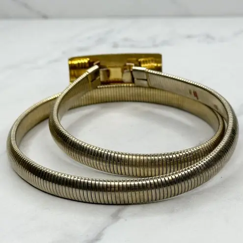 The Bar Vintage Gold Tone Buckle Coil Stretch Cinch Belt Size XS Small S Made in USA