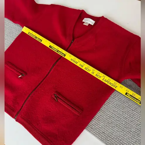 Vintage Casual Corner Red 100% Wool Zip Up Cardigan Sweater Jacket Size Medium