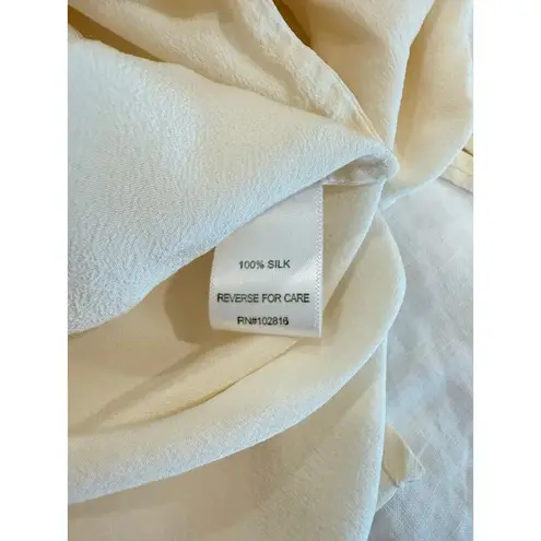 Garnet Hill Long Sleeve Deep V-Neck Collar Blouse Silk Cream Women's Size 10