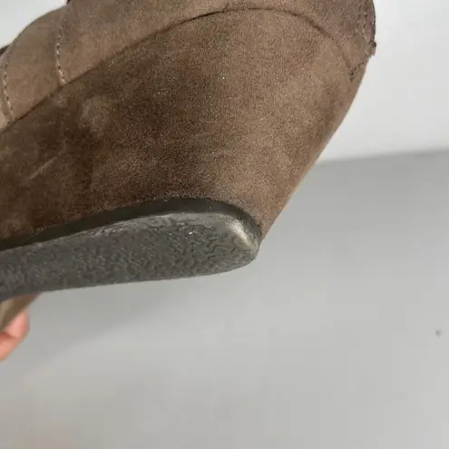 Marbella Women's Faux Suede Brown Wedge Ankle Boots Size 11 Boho Edgy Neutral