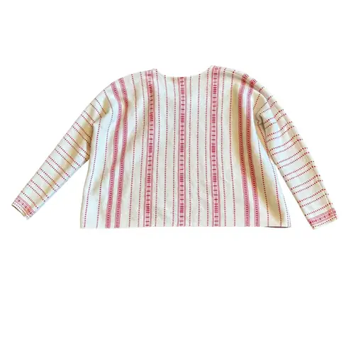 Maje White Mauve Dot Stripe Pullover Sweater Cropped Crew Neck Stretch Sz Large