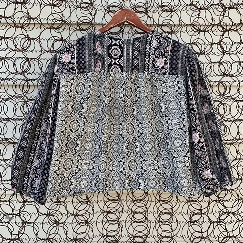 Gimmicks by BKE western boho batik fringe open front jacket LARGE NWT