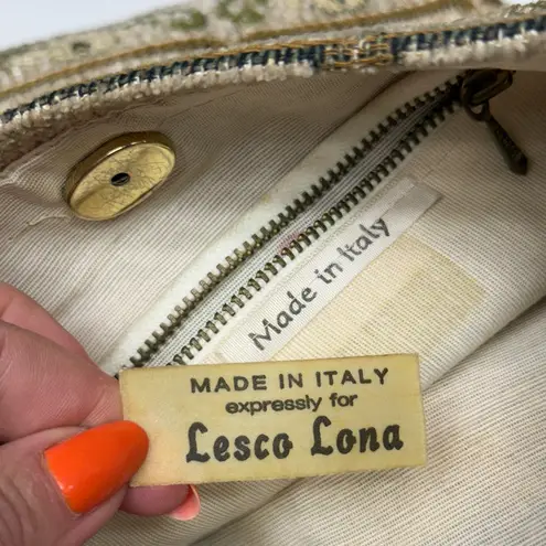 Lesco Lona 1950s Made In Italy Floral Tapestry Shoulder Bag Boho Pouch Chain Bag White