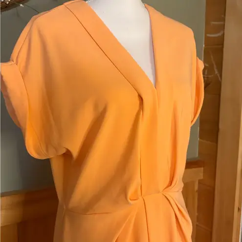 Boston Proper V-Neck Midi Dress size L darker peach color than pictures