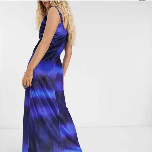 ASOS NEW  velvet maxi Dress Slip Blue Cowl Neck Spaghetti Straps Draped size 12