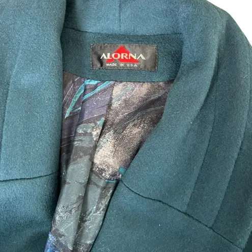 Vintage 80s Alorna Wool Blend Trench Coat Double Breasted Peacock Blue Women's M Size M