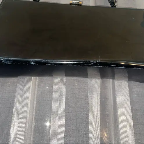 Vintage patent Leather Hinged Top Handle Bag black w/ gold hardware Spilene