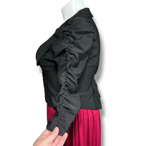 Urban Rose Y2K Womens Blazer Suit Jacket Cropped Ruched Puffed Sleeve Black Lar