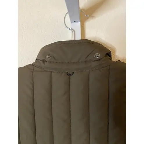 Elie Tahari  Quilted Jacket Olive Green Snap Button Front Coat‎ Sz S - flaw