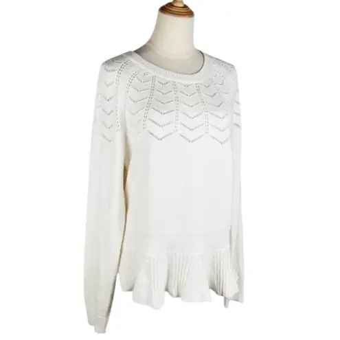 Draper James NWT Peplum Knit Pointelle Sweater Willow White Size XXL