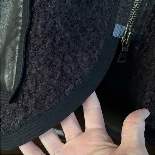 Rebecca Taylor EUC Fleece / Leather Zip Front Hoodie Jacket Black Size Small