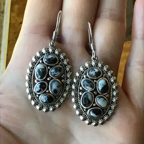 White Buffalo Sterling Silver Dangle Earrings Black