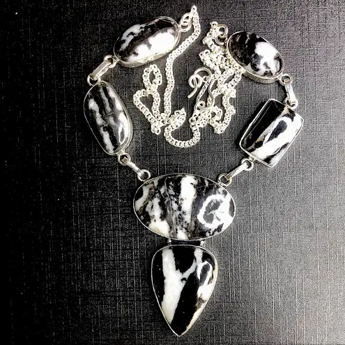 Sterling Silver Old Southwest White Buffalo Turquoise Cabochon Link Necklace 925