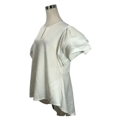 Ups And Downs Women’s White Keyhole Blouse Flared Short Sleeve Plus Size 3X
