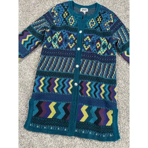 Vintage Chicos Design Southwestern Aztec Retro Print Duster Sweater Cardigan S/M Black