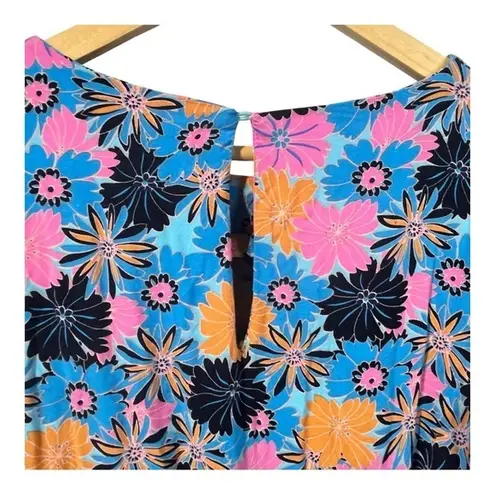 Aakaa Floral Dolman Sleeve Mini Tie Waist Multicolor Swing Dress Women Size XL