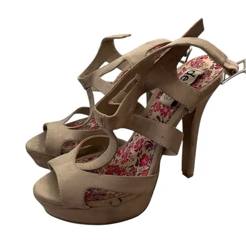 Y2K Deb Platform Heels Strappy Cutout Nude 7 Tan