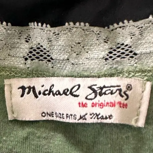 Michael Stars VTG  Sleeveless Shirt Tank Top Knit Stretch Blue Lace Trim Green OS