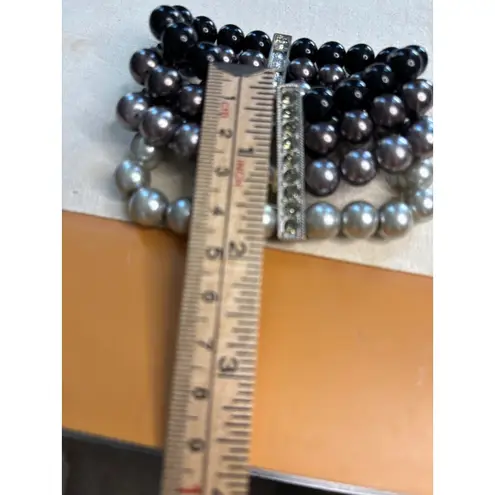 Elegant Multicolor Faux Pearl Stretch Bracelet Set With Rhinestone Accent Bars F Black