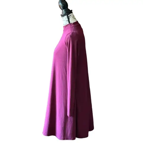 AQUA Purple Mock Neck Long Sleeve Ribbed A-Line Swing Mini Dress Small Boho