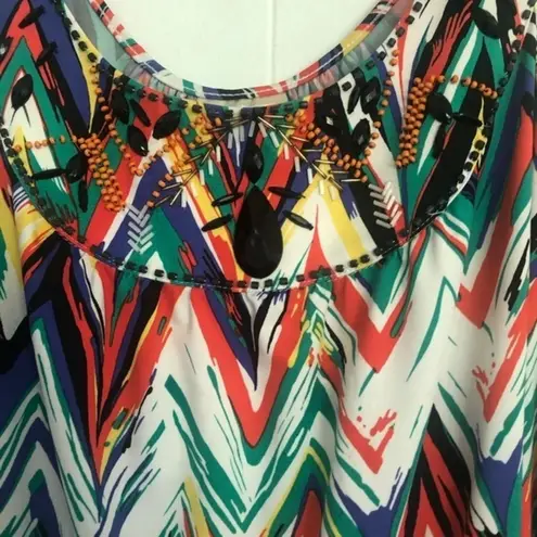 ECI NEW YORK SLEEVELESS BOHO BEADED MULTI BOLD MAXIMILIAN DRESS 10