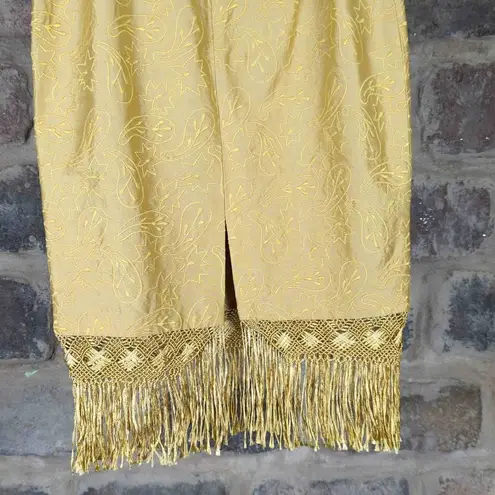 lafayette 148 Gold Brocade Fringe Silk Skirt Woman's Size 6 Knee Length Gold