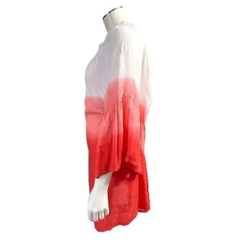 7 Islands XL Dip Dye Red White Rayon Tunic Dress India Boho Festival Summer