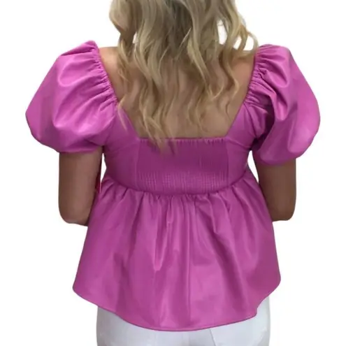 Buddy Love Pink Faux Leather Puff Sleeve Top Women’s. Size S