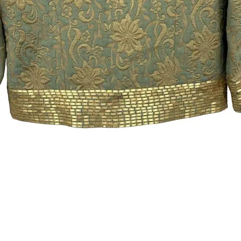 Soft Surroundings green gold floral brocade embellished evening blazer jacket S