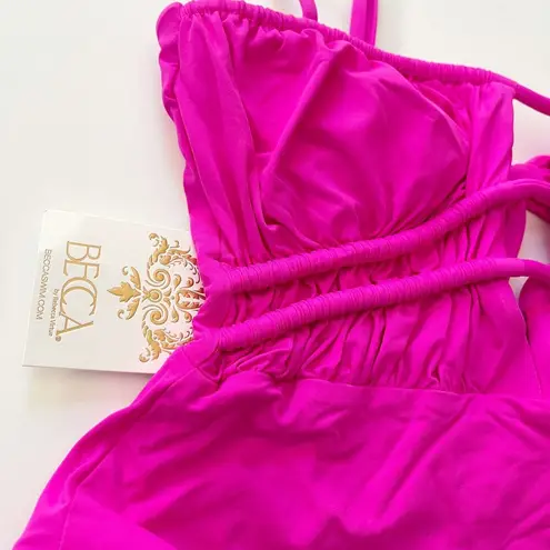 Becca Santorini Sarai One Piece Swimsuit Plunge Neck Pink Flame Size Large NEW