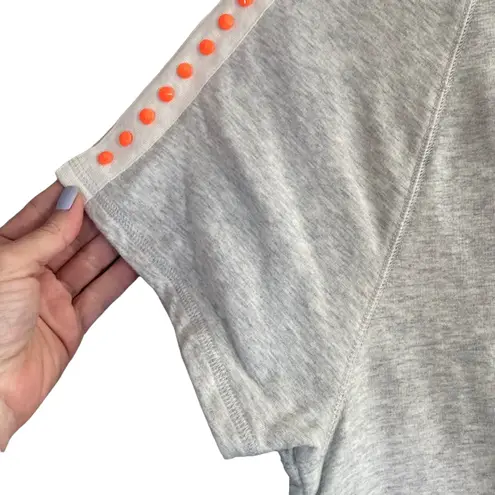 Karen Millen Gray Beaded Detail Short Sleeve Sweatshirt Women Sz 2