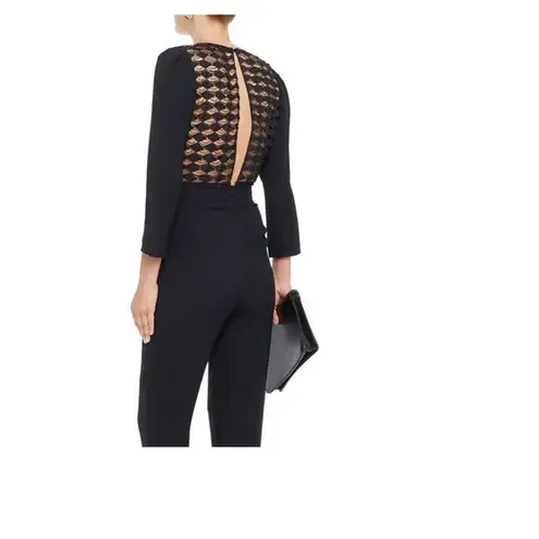 Sandro Noya wrap-effect macramé lace-paneled crepe jumpsuit EUR 40