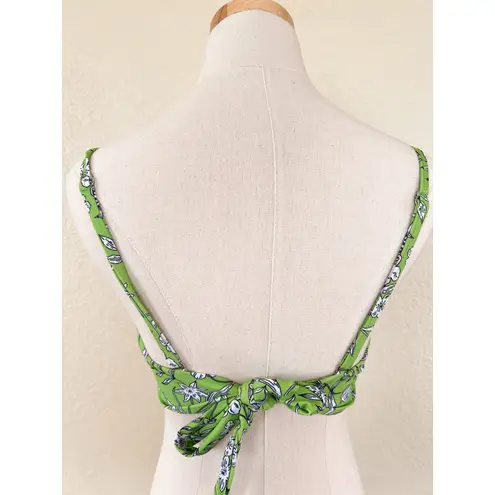 Zaful  Green Floral Swim Top Small 4 Balconette Swim Top Ruffle Tie Back