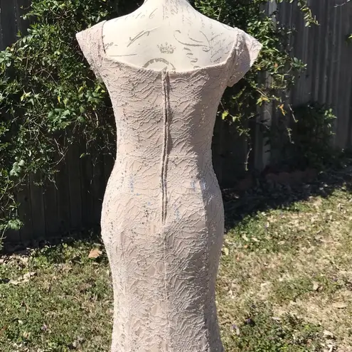 Windsor  Lace Sequin Cream Mermaid Prom Dress