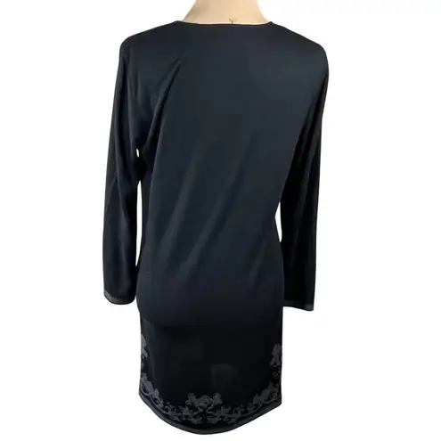 Monoreno Swim Coverup Stitched Black V-Neck Size M Medium Long Sleeve Tunic