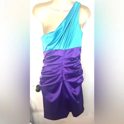 Suzi Chin for Maggy Boutique Size 6 FORMAL One Shoulder Color Blocking Dress