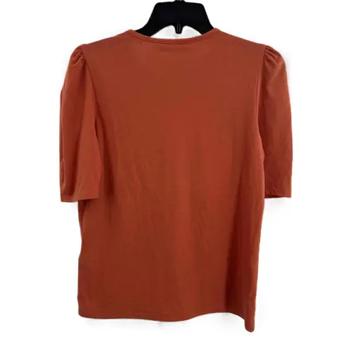 Rebecca Taylor Orange Puffed Sleeves Crew Neck Soft Knit T-Shirt Top Small