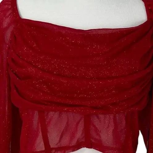 NWT Red Shimmer Crystal Sky Long Sleeve Crop Size L Party Glamour Size L