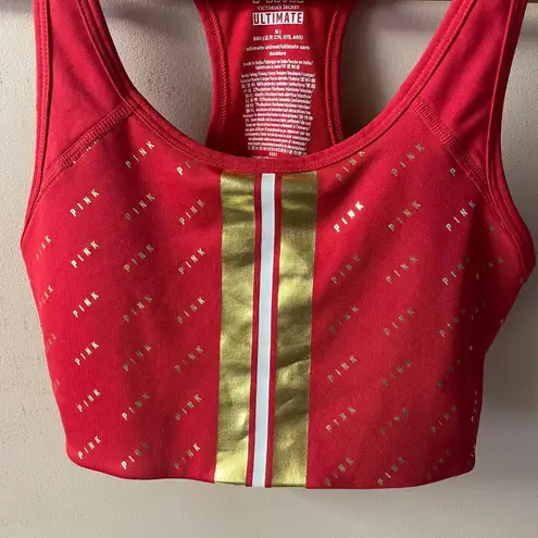 PINK Victoria’s Secret Red/Gold/White Sports Bra Size M EUC Red Size M