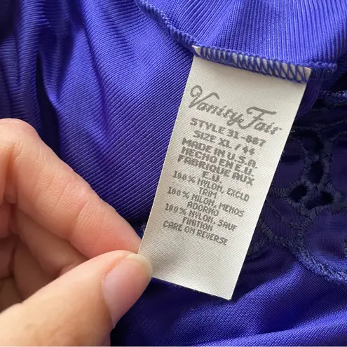 Vanity Fair Chemise XL Slip Vintage Satin Royal Purple Fabric Buttons Embroidery