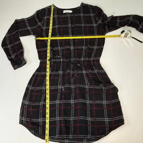 ALC Frank ALC Simona Plaid Long Sleeve Mini Shirt Silk Dress Black 4