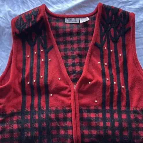ASHLEY HILL Red Black Pullover Zip Hearts Vest Wool Women’s Sweater Size XL