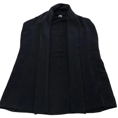 N Natori Vest Womens Small Black Ribbed Open Front Shawl Collar Cardigan Knit