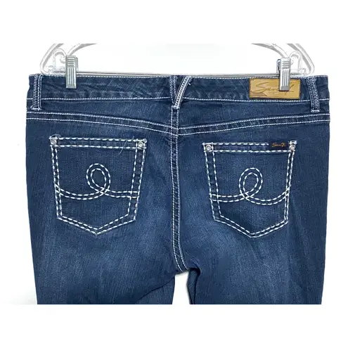 Seven7 Thick Stitch Low Rise Flare Jeans Womens 35" Stretch Boho Hippie Casual