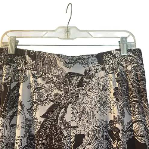 IMAN Easywear Pants SZ LG Brown Gold Trim Paisley Slinky Wide Leg Elastic Waist